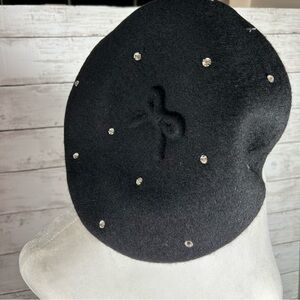 Kate Spade Rhinestone Black Wool Beret Hat NWT